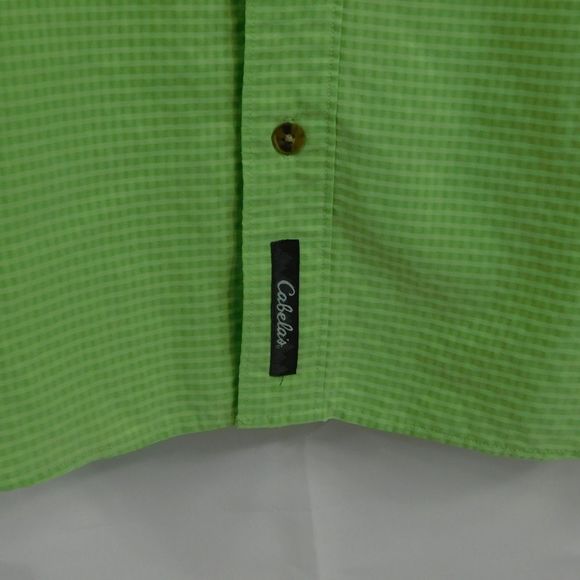 Cabelas Mens Green Gingham Style Button Up Shirt - Picture 4 of 5